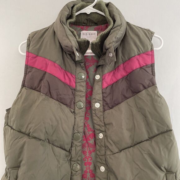 OLD NAVY‎ Retro Gorpcore Y2K Puffer  Vest Army Green Brown Pink Outdoor Large - Picture 3 of 12